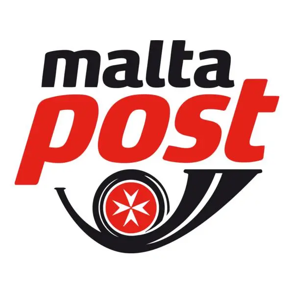 MaltaPost logo featuring the words ‘malta post’ in black and red with a stylised postal horn and Maltese cross emblem